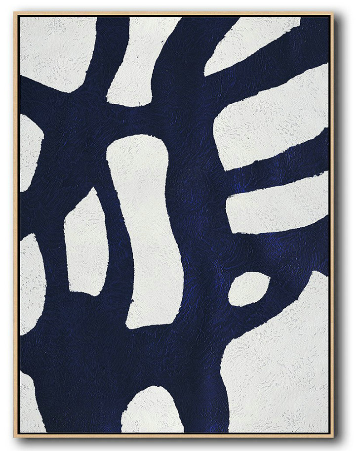 Extra Large Abstract Painting On Canvas,Buy Hand Painted Navy Blue Abstract Painting Online,Big Canvas Painting #S3K4